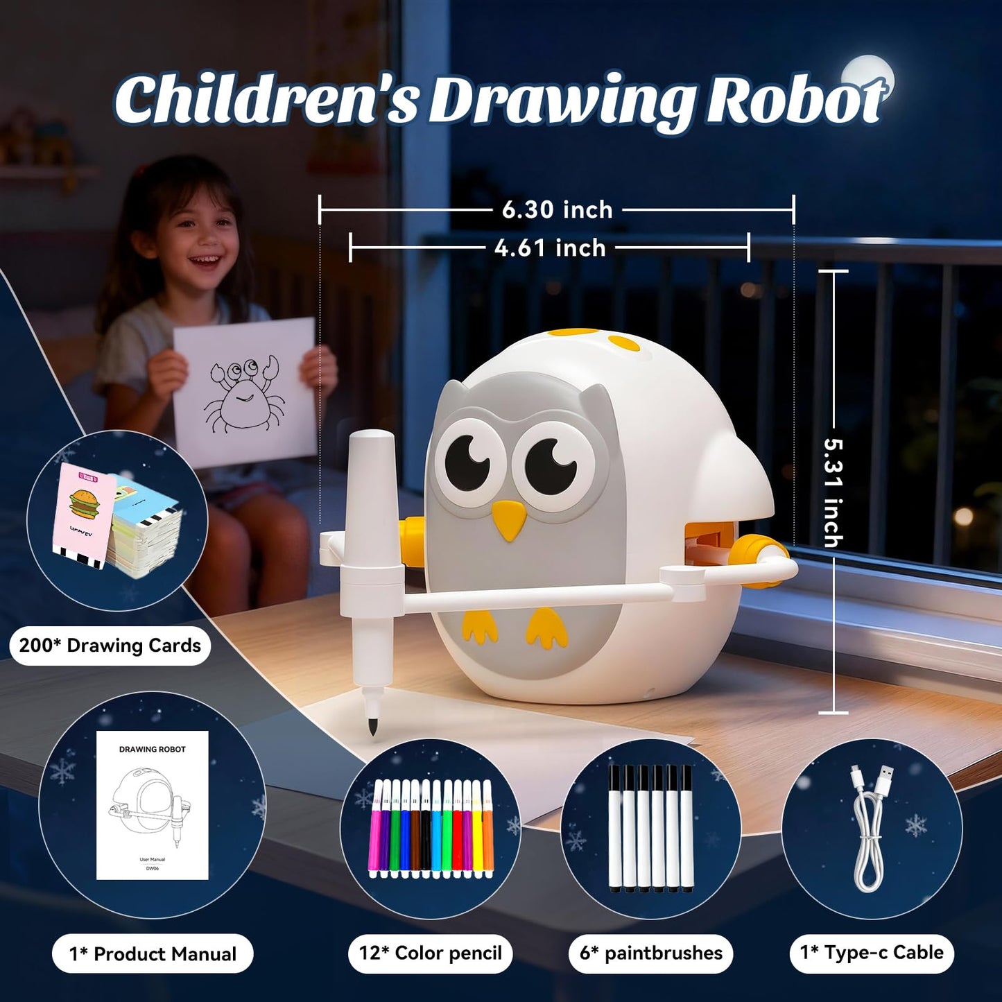 GMYGBY Drawing Robot for Kids – Montessori-Inspired Educational Painting Toy (Owl)