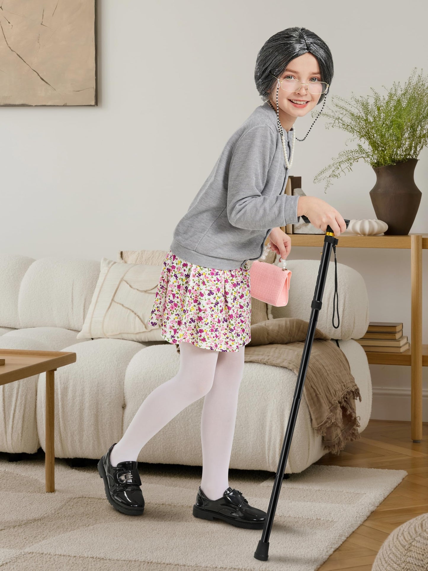 Gnodio Old Lady Costume for Kids - 100 Days Dress-Up Kit Gray 11-13Y