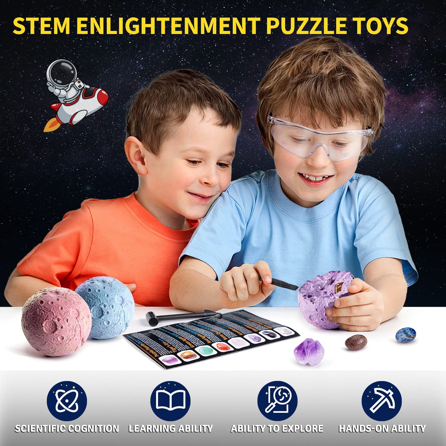 GobiDex Gemstones Dig Kit — Solar System STEM Toy for Kids (Excavate 15 Real Gems)
