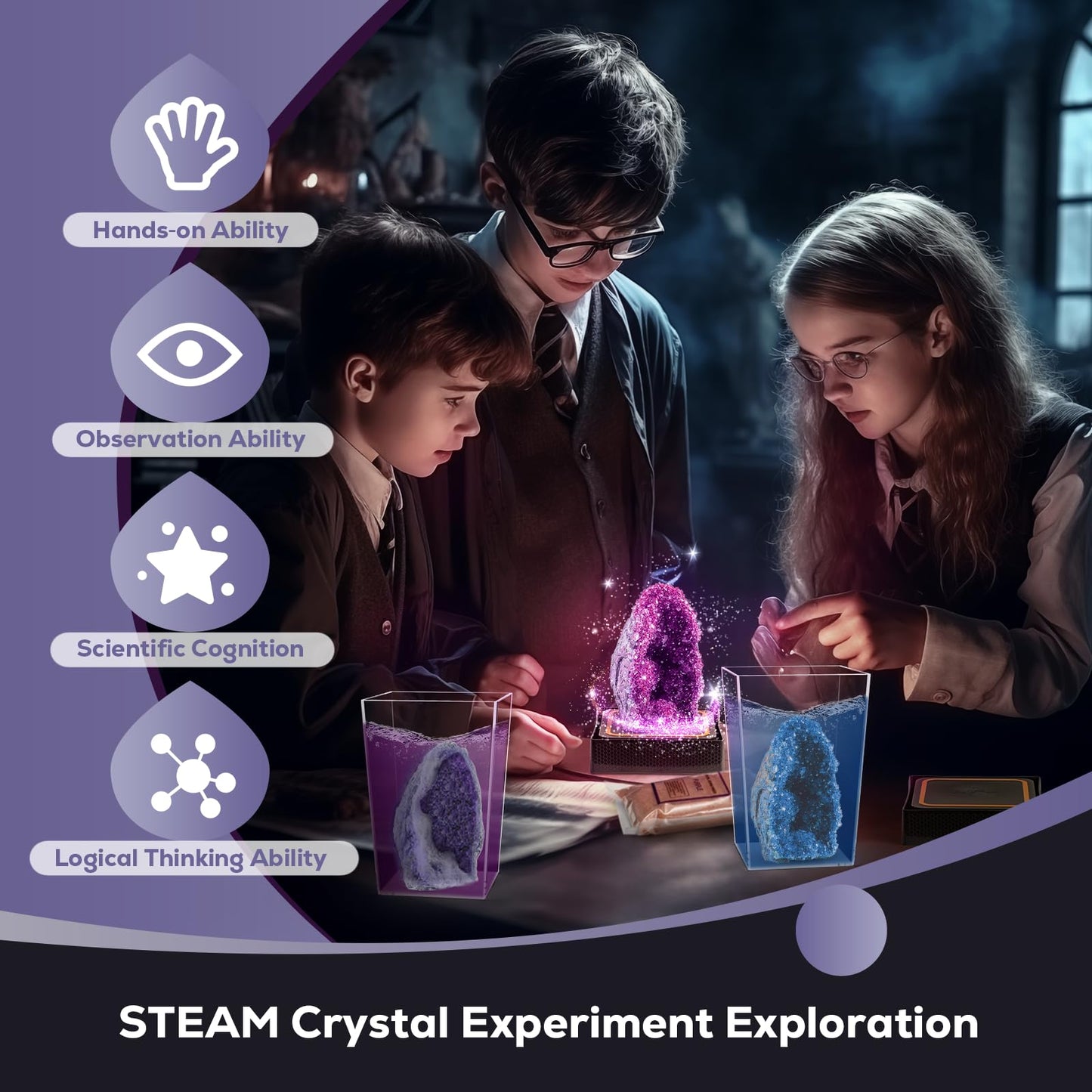 GobiDex Geodes Growing Science Kit for Kids 6-12 – 24H Crystal Growth | STEM Toys