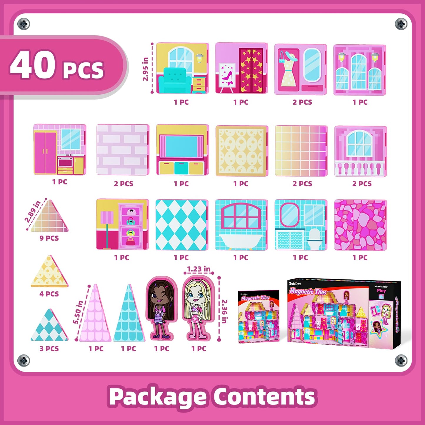 GobiDex Princess Magnetic Doll House – Pink STEM Toy for Girls 3+