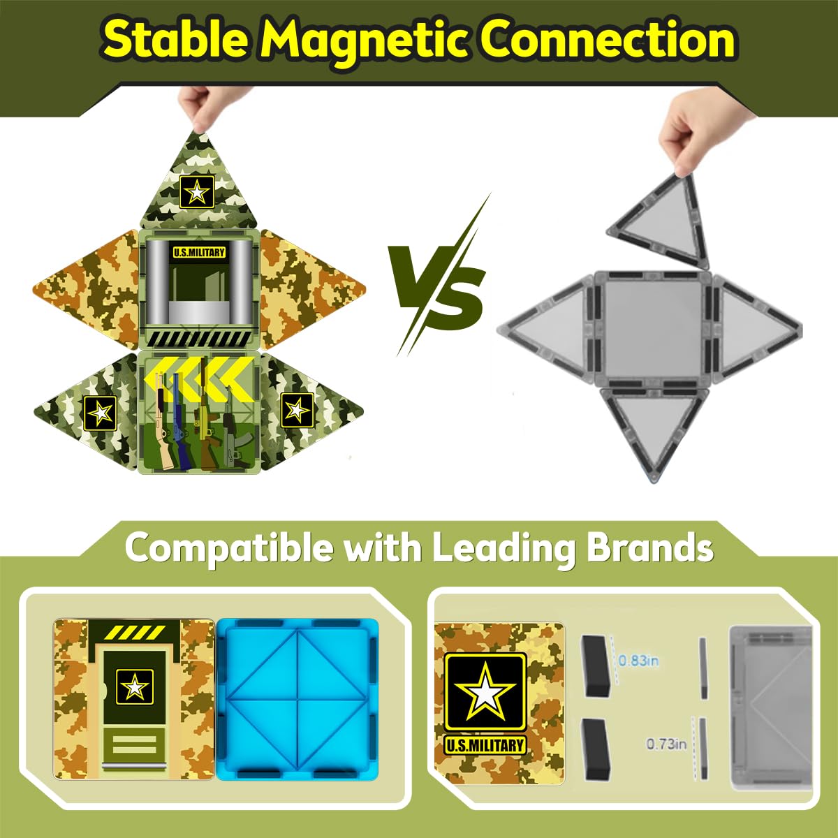 GobiDex 100Pcs Magnetic Tiles with 6 Army Men – STEM Building Blocks for Kids 3-8