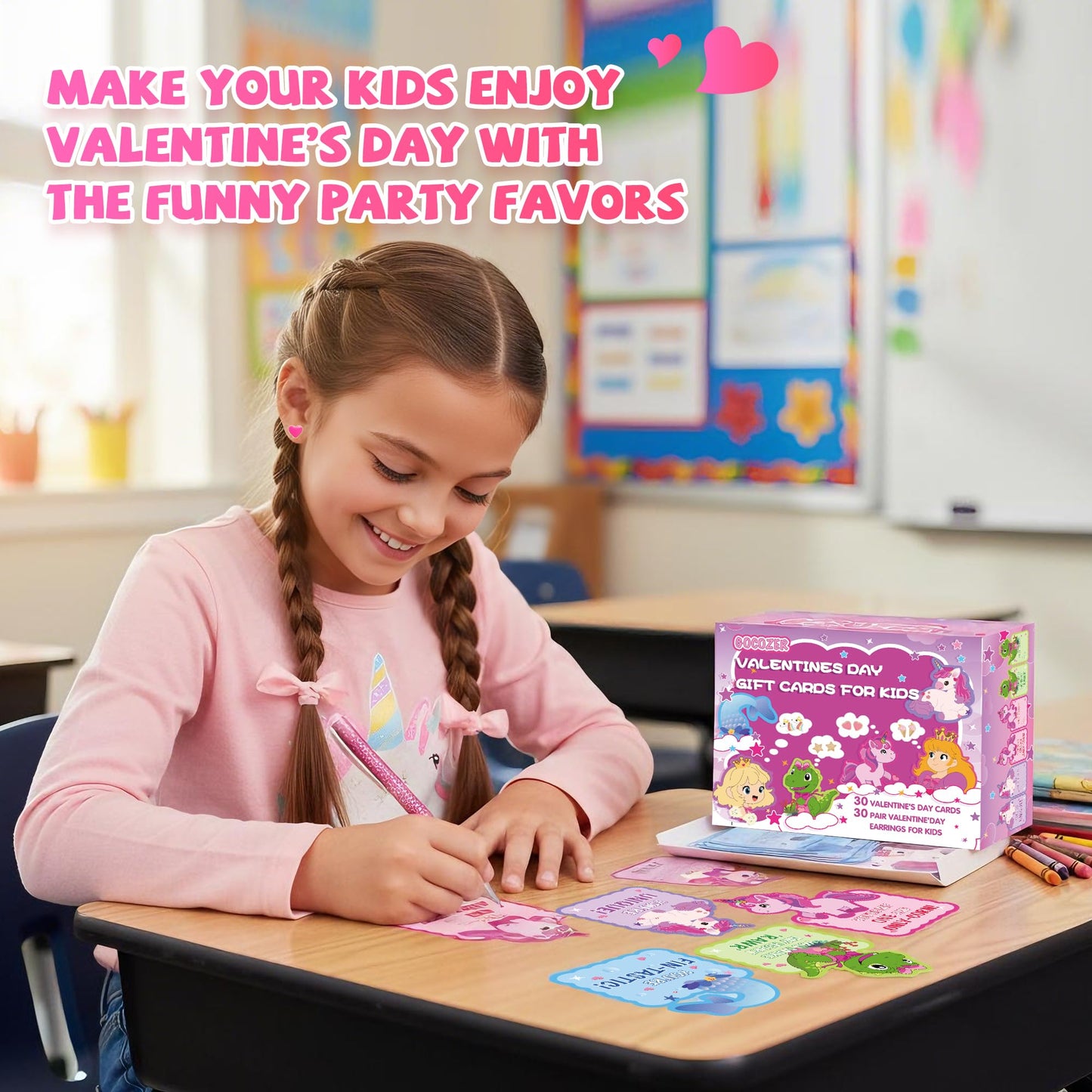Gocozer 30-Pack Valentines Day Gifts for Kids – Earrings, Cards & Classroom Exchange