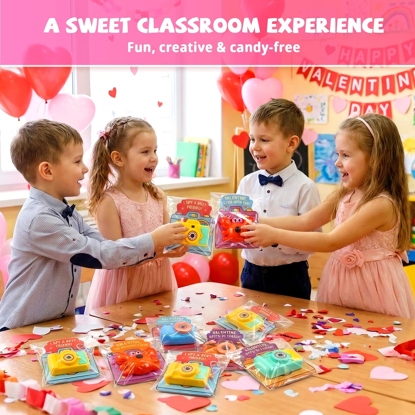 Gocozer Valentines Day Cards for Kids – 28-Pack Viewfinder Cameras for Classroom Gifts