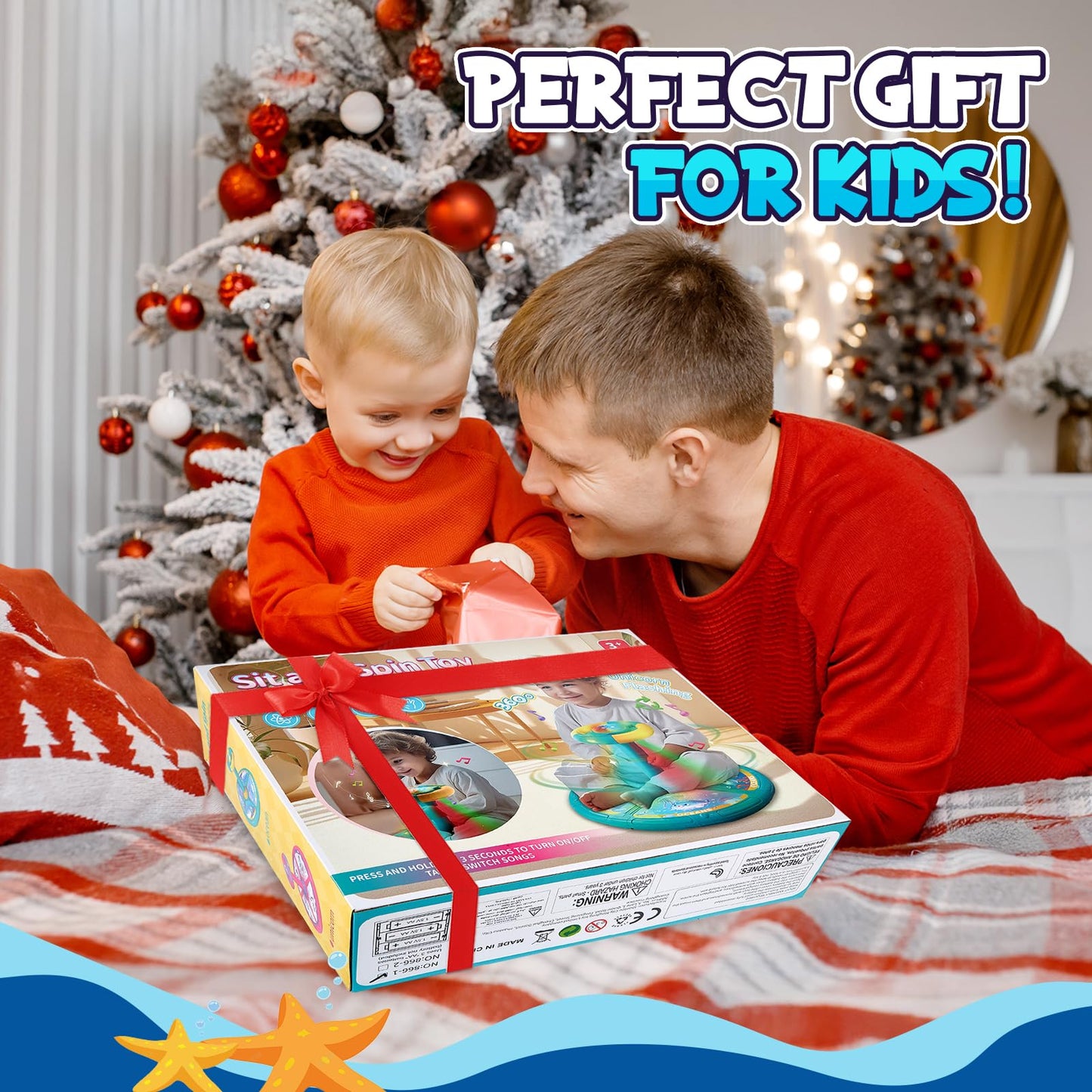 GODELAIF Sit and Spin Ocean Toy – 360° Sensory Spin for Toddlers (Ages 2-10) with LED & Sound