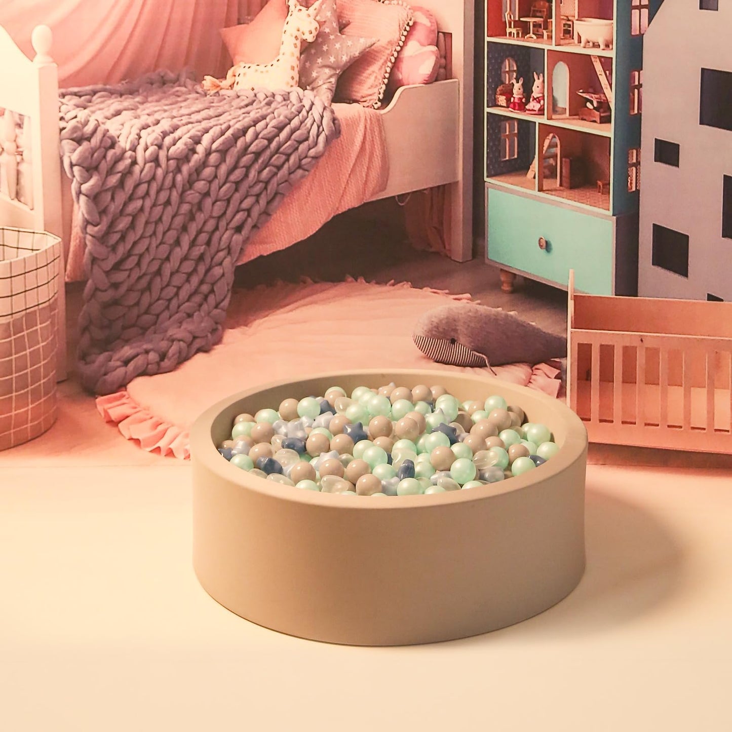 GOGOSO Ball Pit Balls - 100pcs Star & Heart Shaped Pastel Balls (Cream & Pearl Blue)