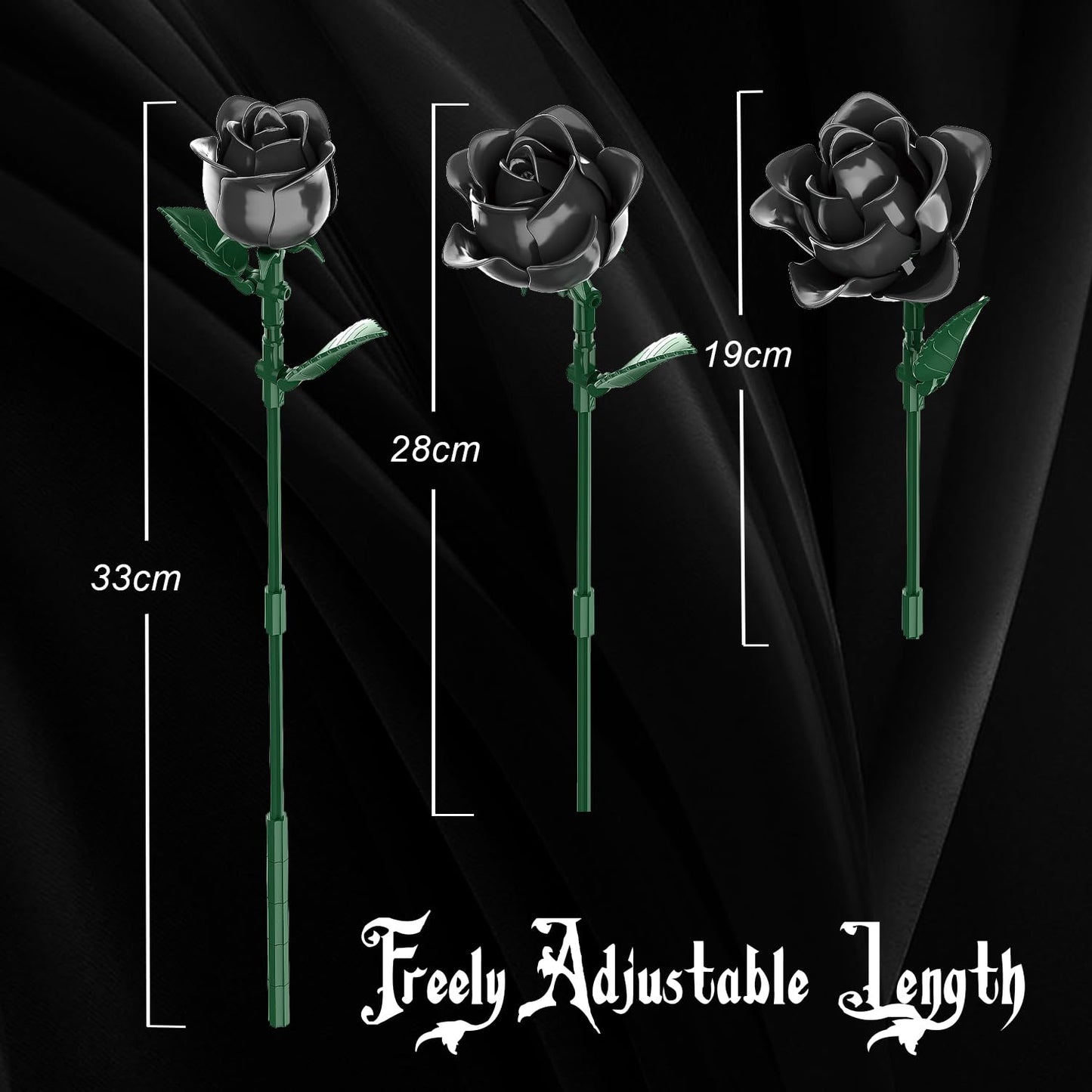 Gohero Black Roses Building Set – 12-Pack, Lego-Compatible Gothic Floral Gift (585pcs)
