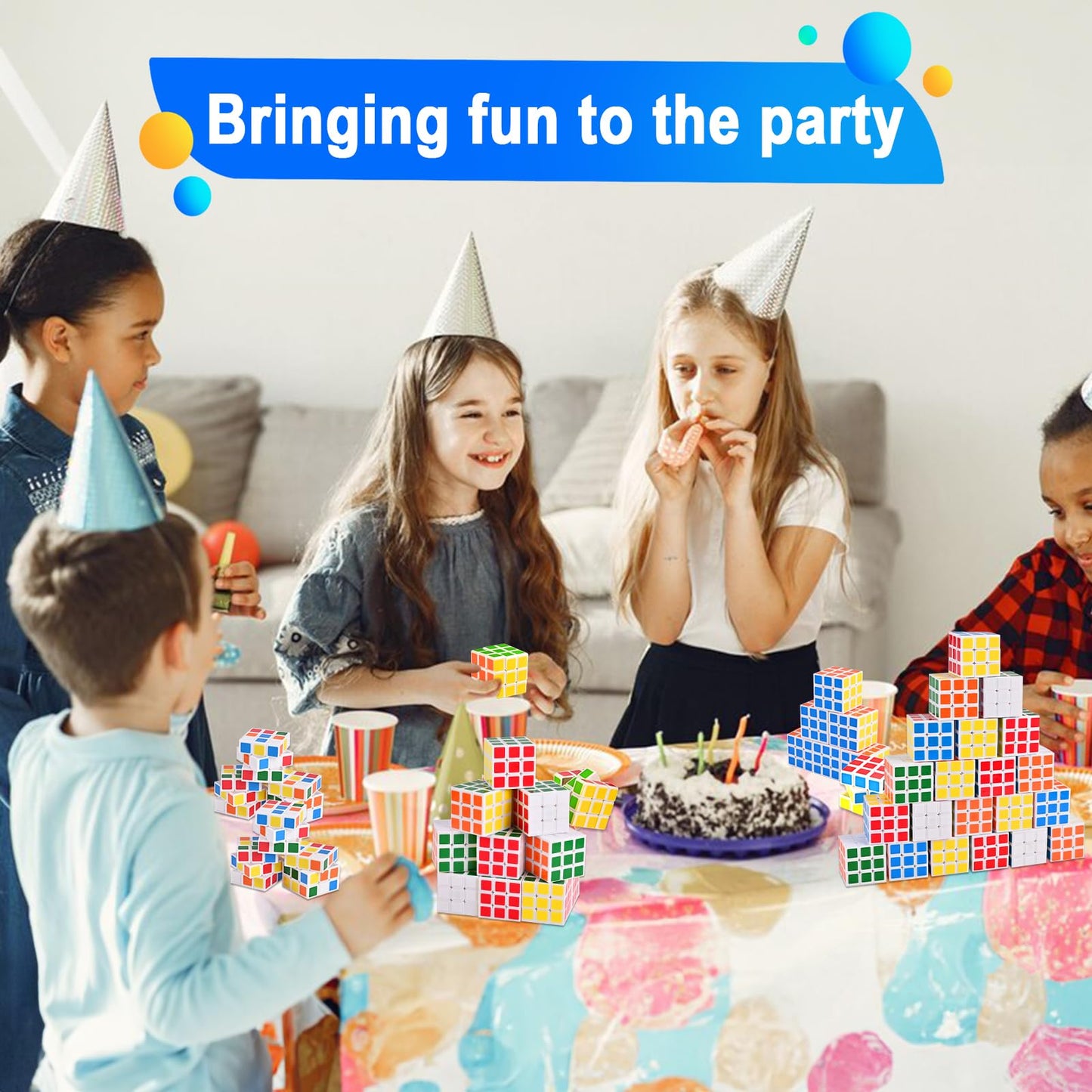 Goldge 60 Mini Cube Puzzles - 3x3, 1.18 in, Classroom Rewards & Party Favors, 6 Colors (White)