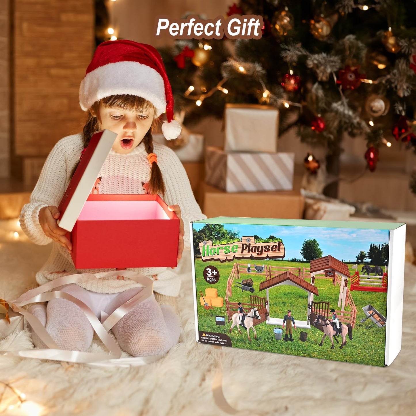 Goldge Horse Stable Playset — Realistic Ranch Toy with 3 Horses & Accessories (Ages 3–12)