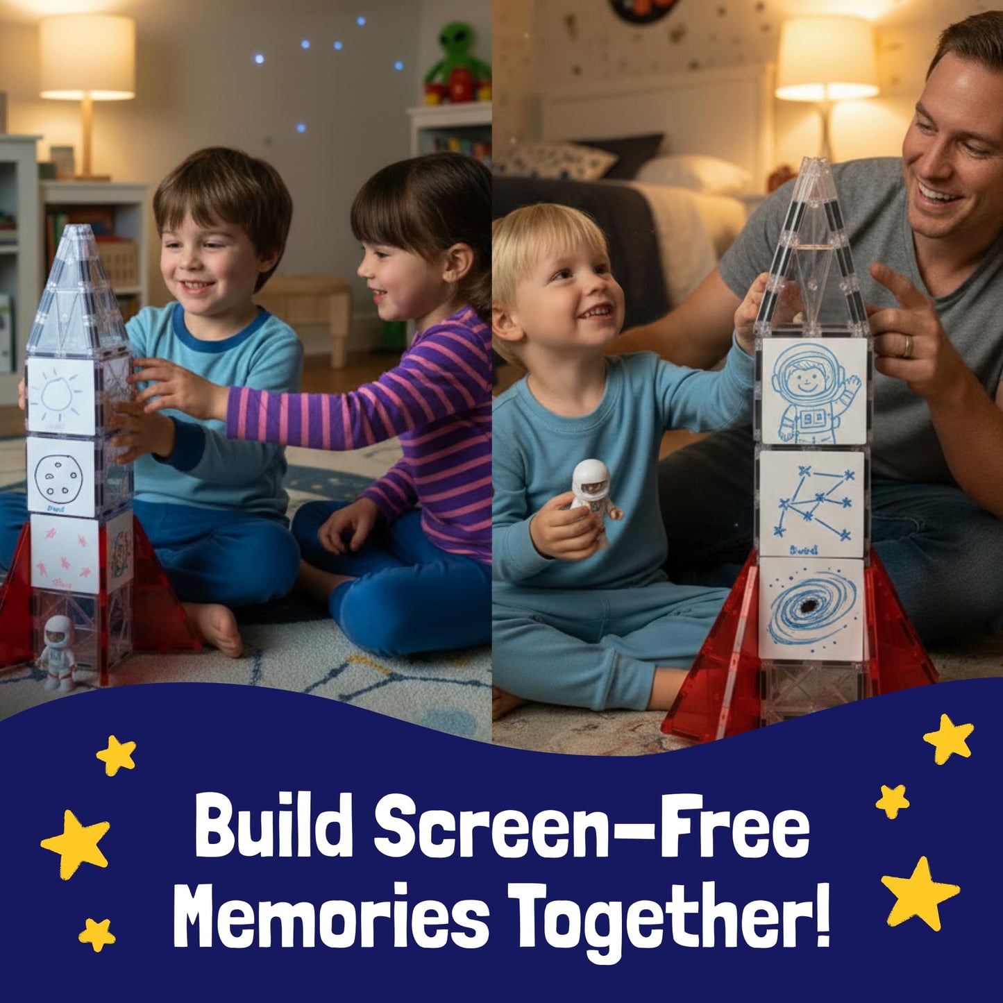 Gondola Magnetic Space Toy Set for Kids 3-5 – 61-Piece Rocket Ship Build with Astronaut