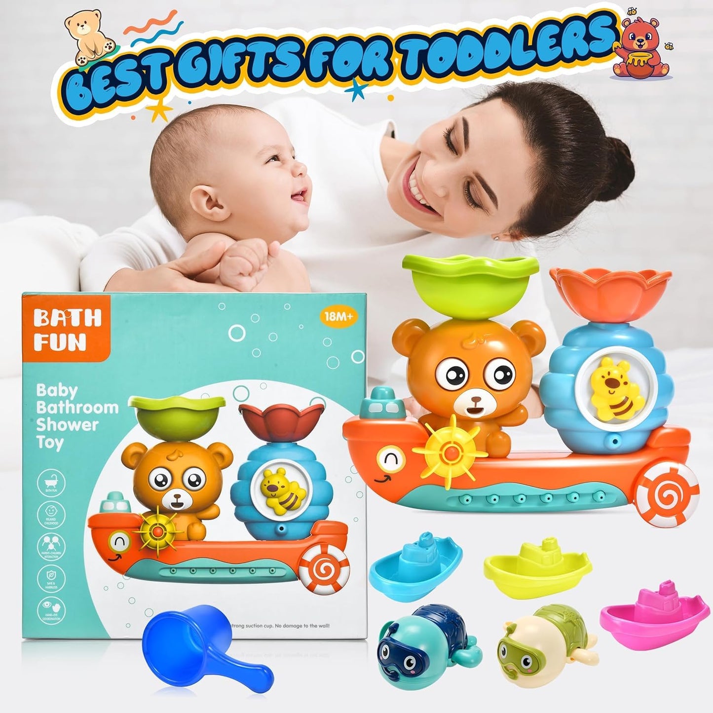GOODLOGO Baby Bath Toys Set – 7-Piece Bath Toy Collection for Toddlers 18+ Months