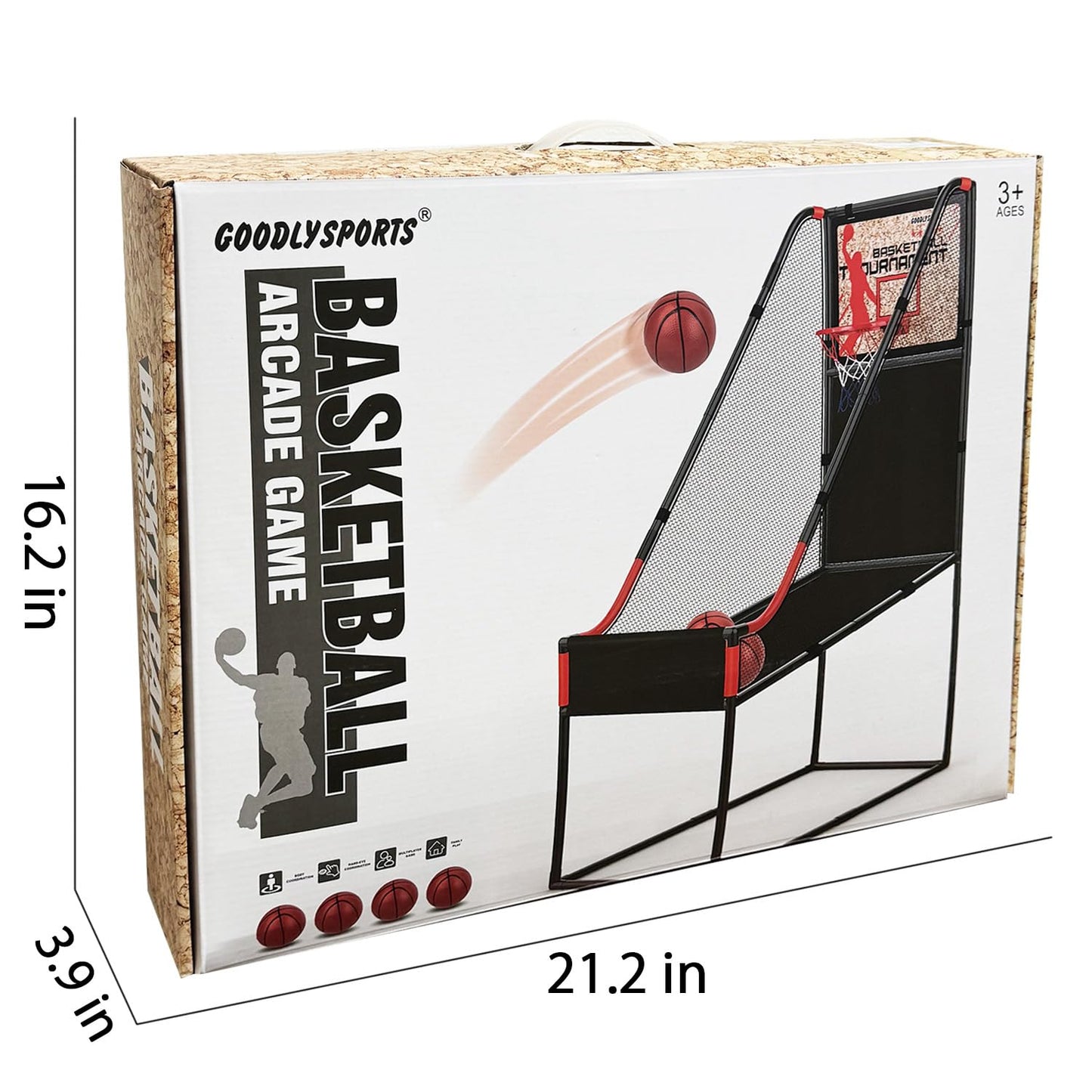 GOODLYSPORTS 63.7-inch Arcade Basketball Game Indoor for Kids 3-12 — Wooden Board Hoop
