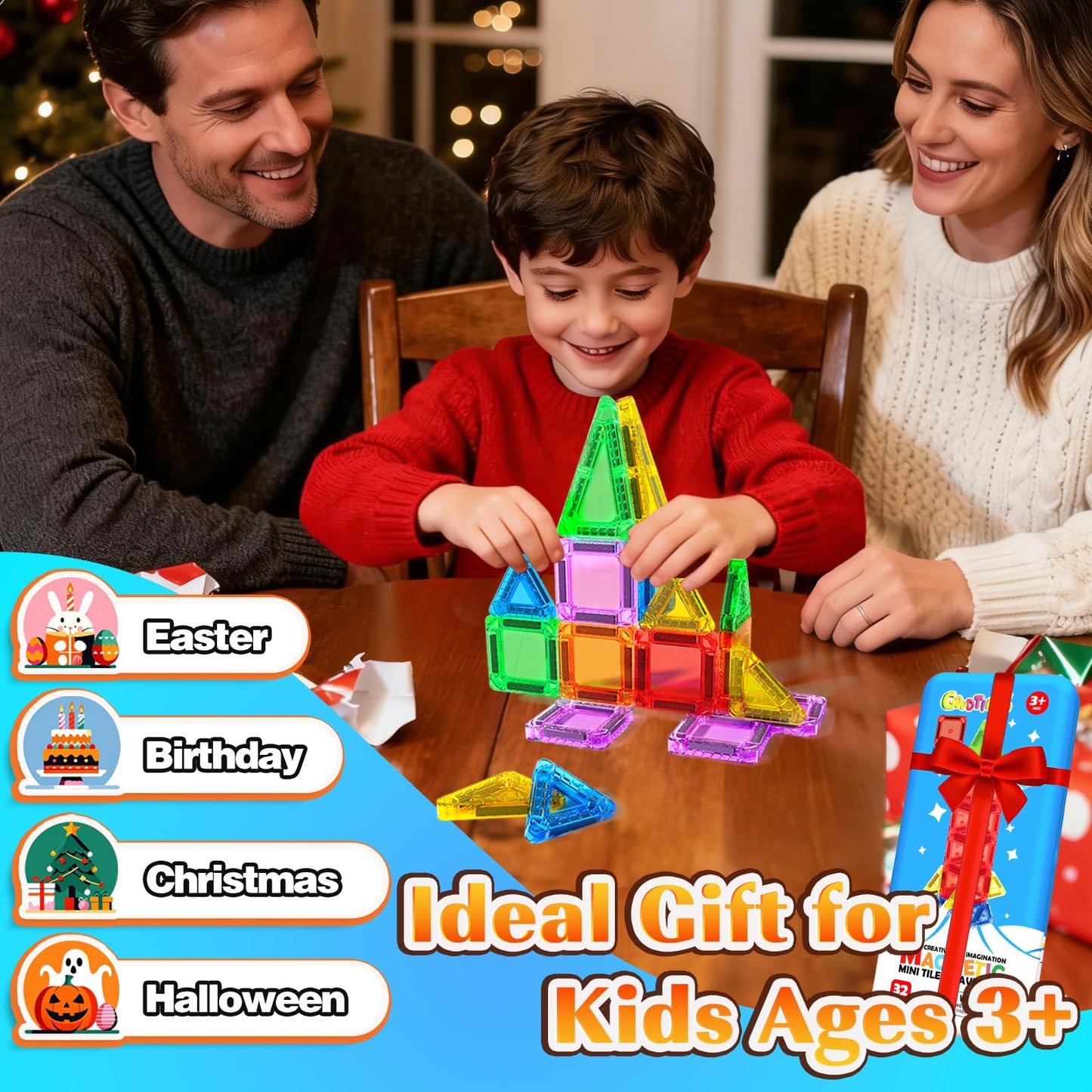 Goodtiles Mini Magnetic Tiles – Portable STEM Travel Toys in Tin for 3-8 Year Olds
