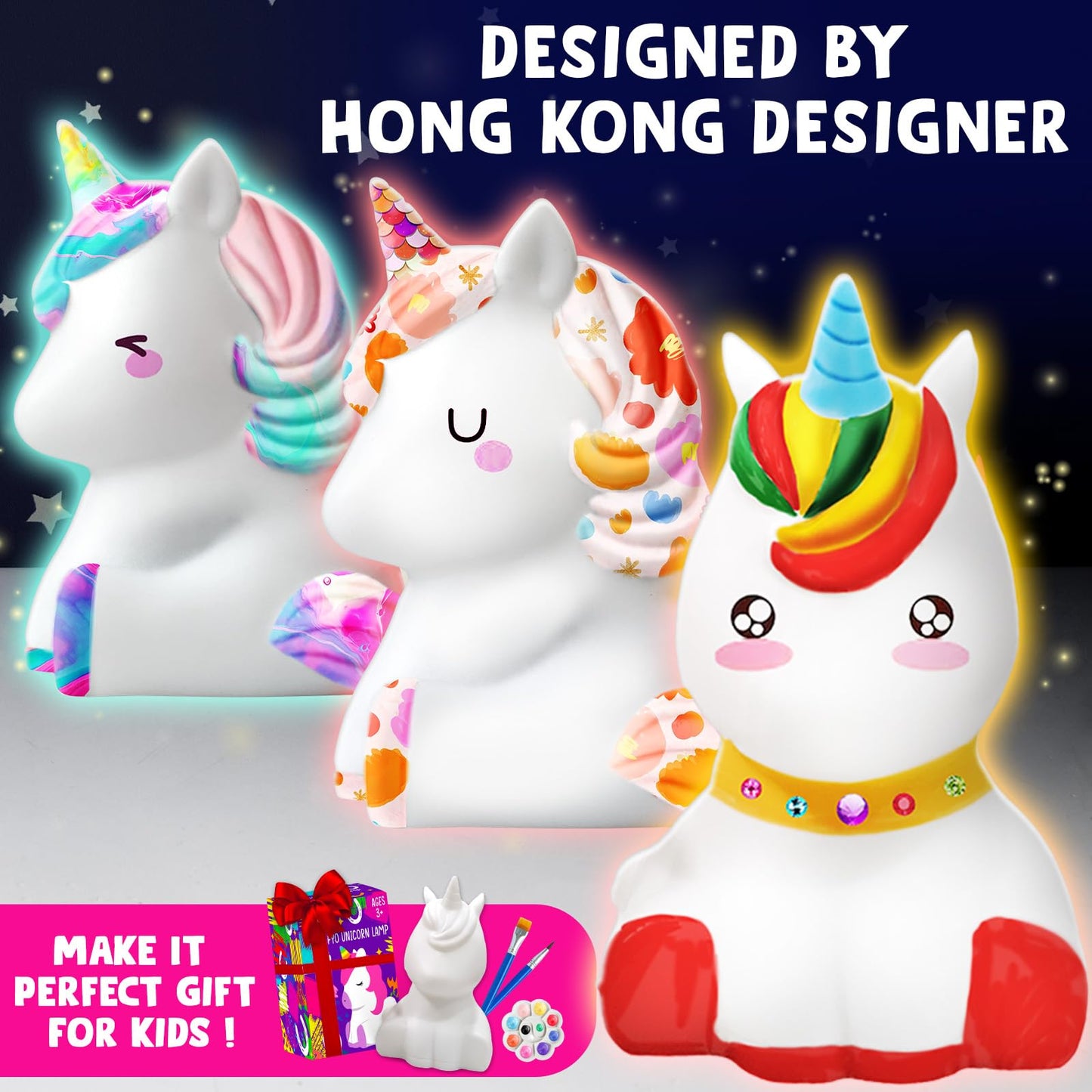 Goody King Paint Your Own Unicorn Lamp Art Kit – DIY Night Light for Kids Ages 8-12