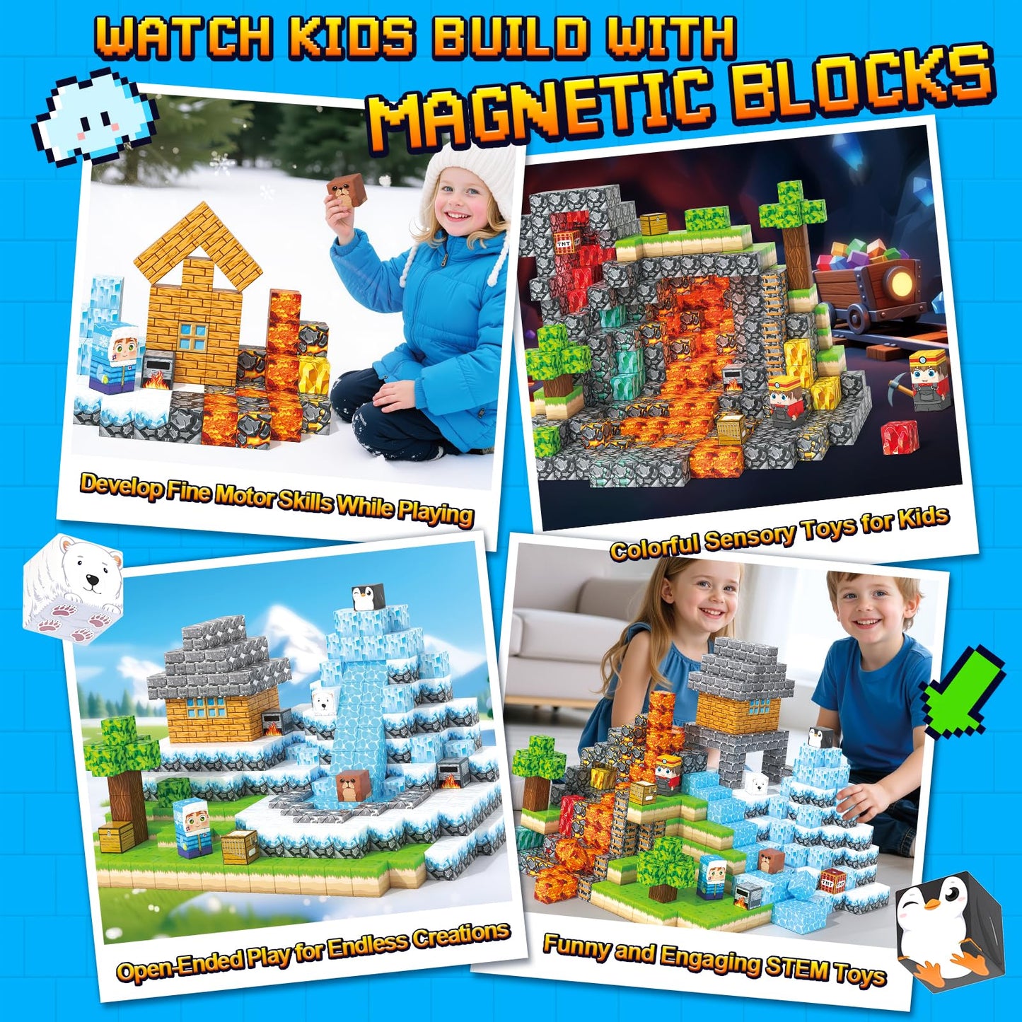 Gooidea Magnetic Blocks 200Pcs – STEM Building Cubes for Kids 3-12