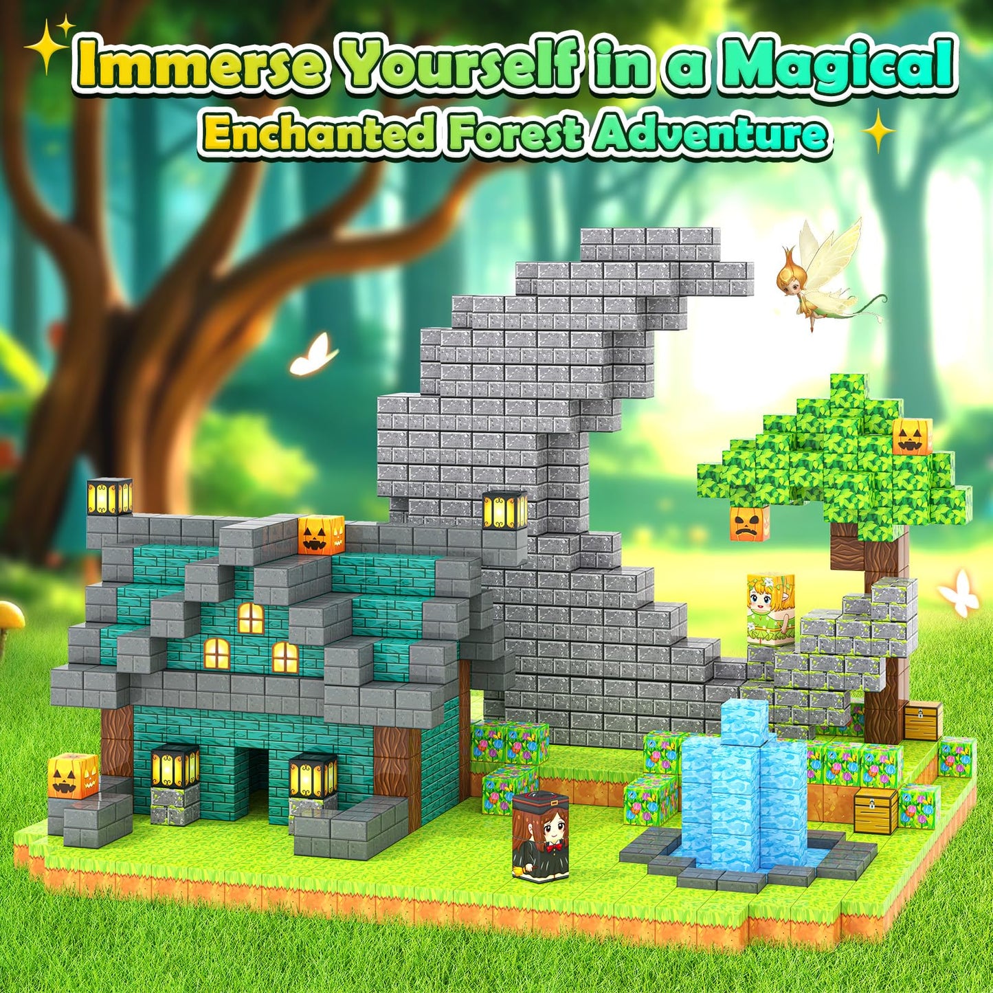 Gooidea Large Magnetic Blocks – Mine Magworld Magic Enchanted 1-Inch Cubes for Kids 3+