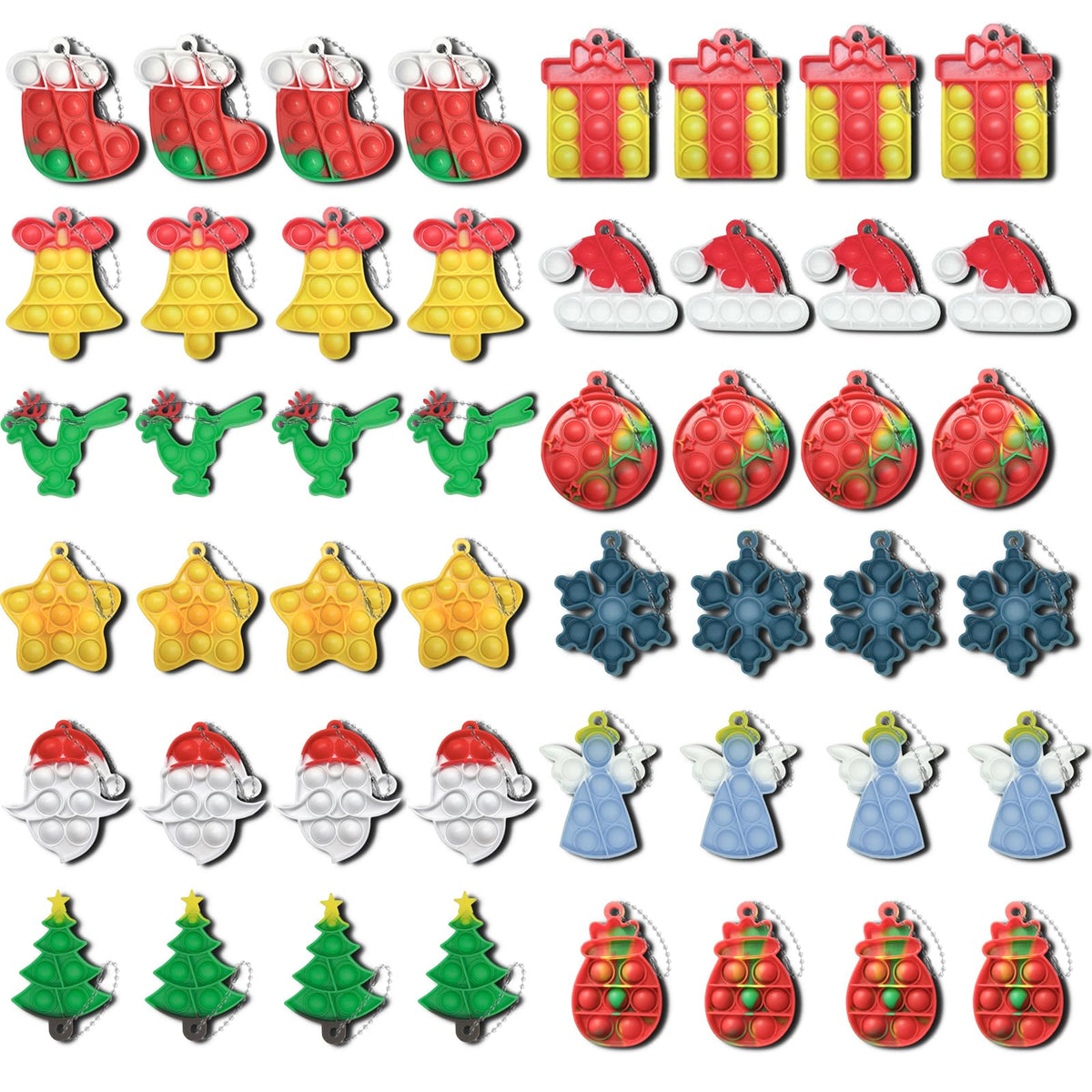 GooKit 48Pcs Christmas Mini Pop Keychain Fidget Toys – Silicone Stress Relief & Party Favors