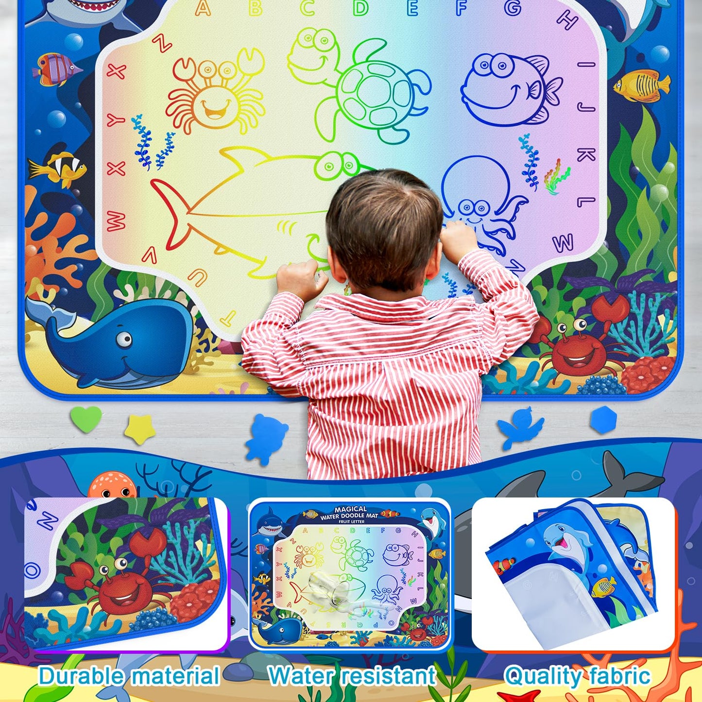 GORISPI Water Doodle Mat 32x40 Inch – Mess-Free Neon Coloring Board for Kids