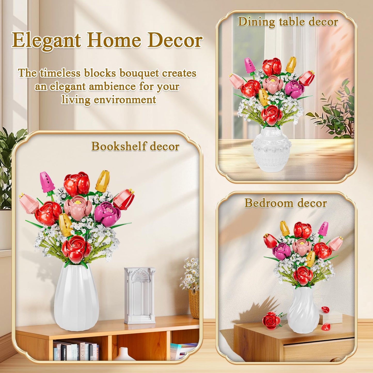 GoStock Flower Bouquet Building Set — Rose & Tulip DIY Kit for Adults & Kids