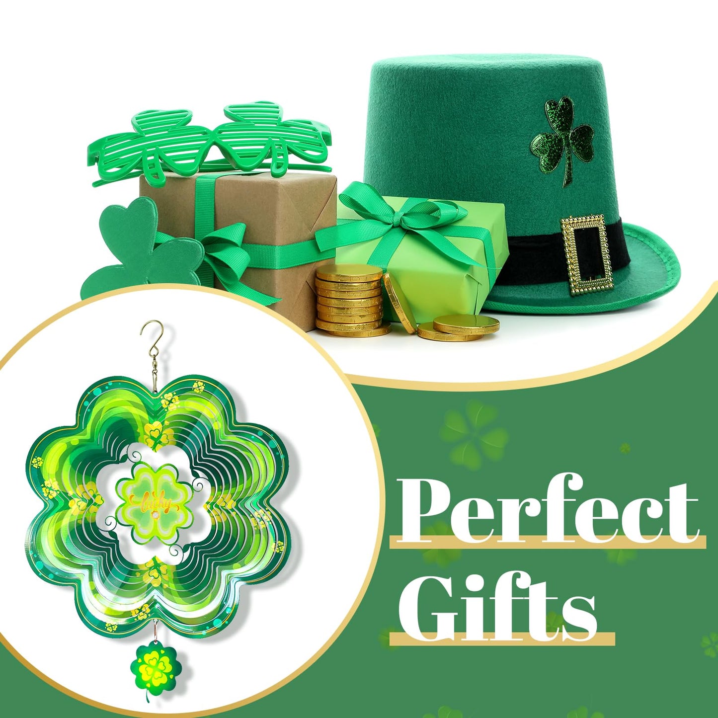 GOTOME Spring Shamrock Wind Spinner 12-Inch – St. Patrick's Day Garden Decor