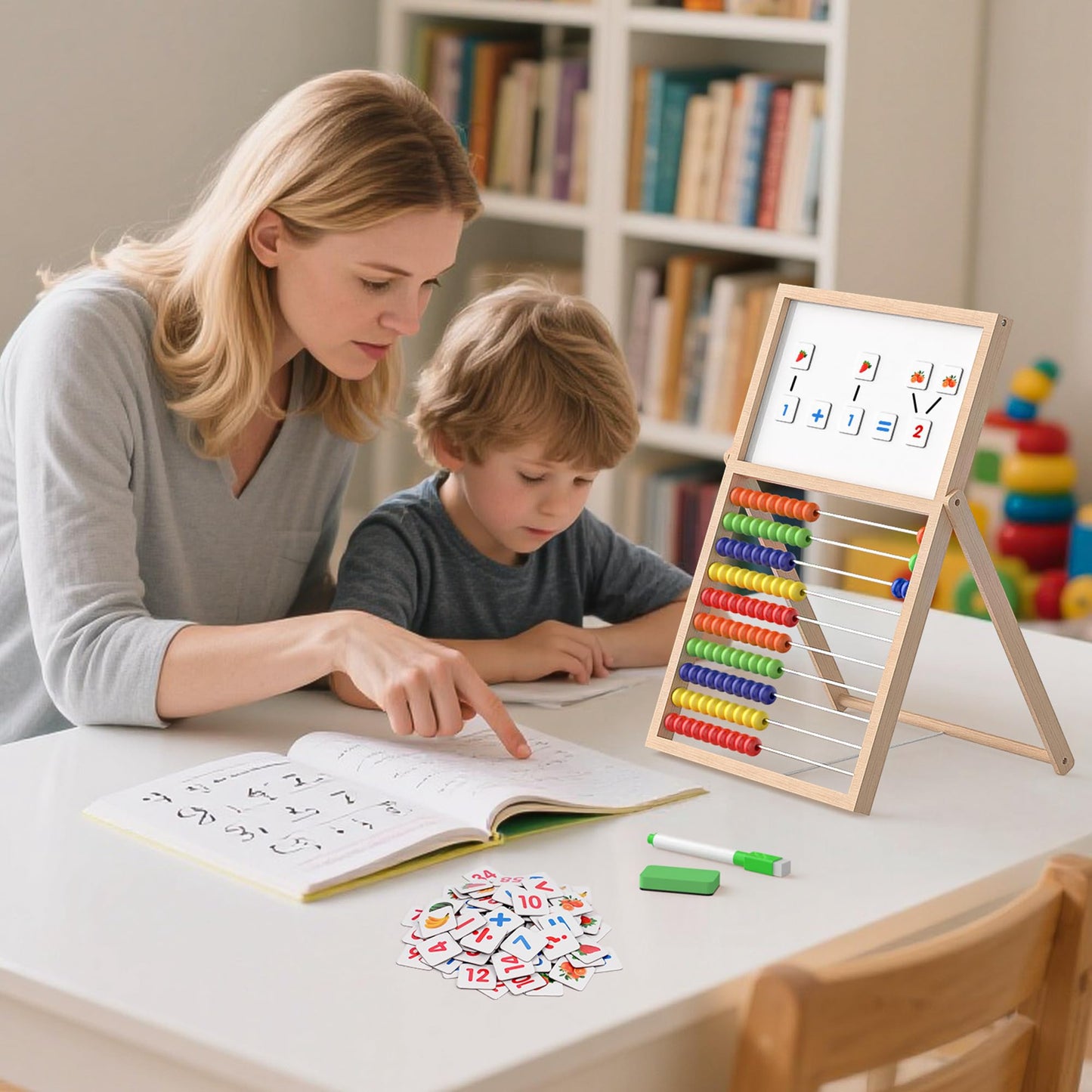 Gotoofun Wooden Abacus for Kids Math – Double-Sided Blackboard & Whiteboard, 308 Magnetic Cards + 100 Counting Sticks