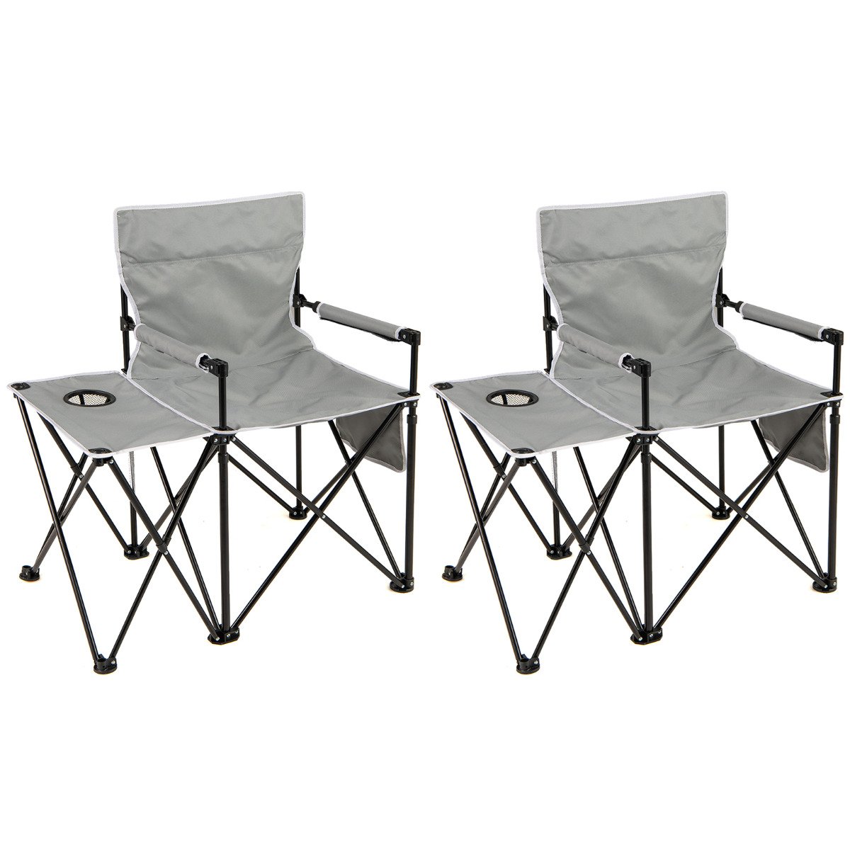 Set of 2 Oversized Camping Chair with Side Table and Storage Pockets-Black
