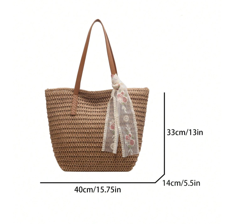 2pcs/Set Raffia Beach Bag & Straw Hat - Fashion Woven Straw Hat Beach Bag Set