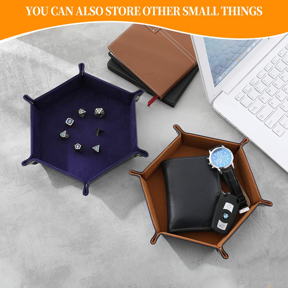 Grajar 2 Pcs Portable Folding Dice Tray Set – PU Leather & Velvet, Navy Blue & Camel