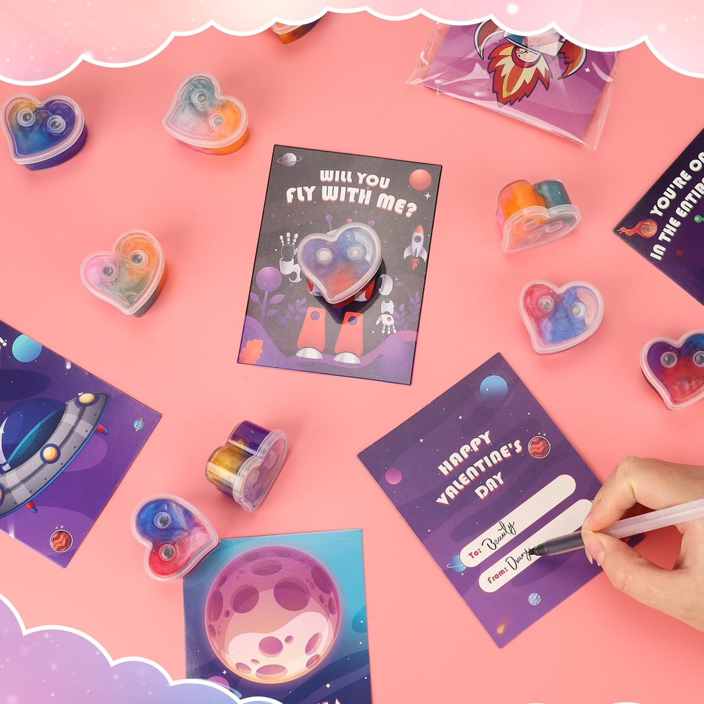 Gralima Galaxy Slime Valentines: 30 Pack for Kids Classroom
