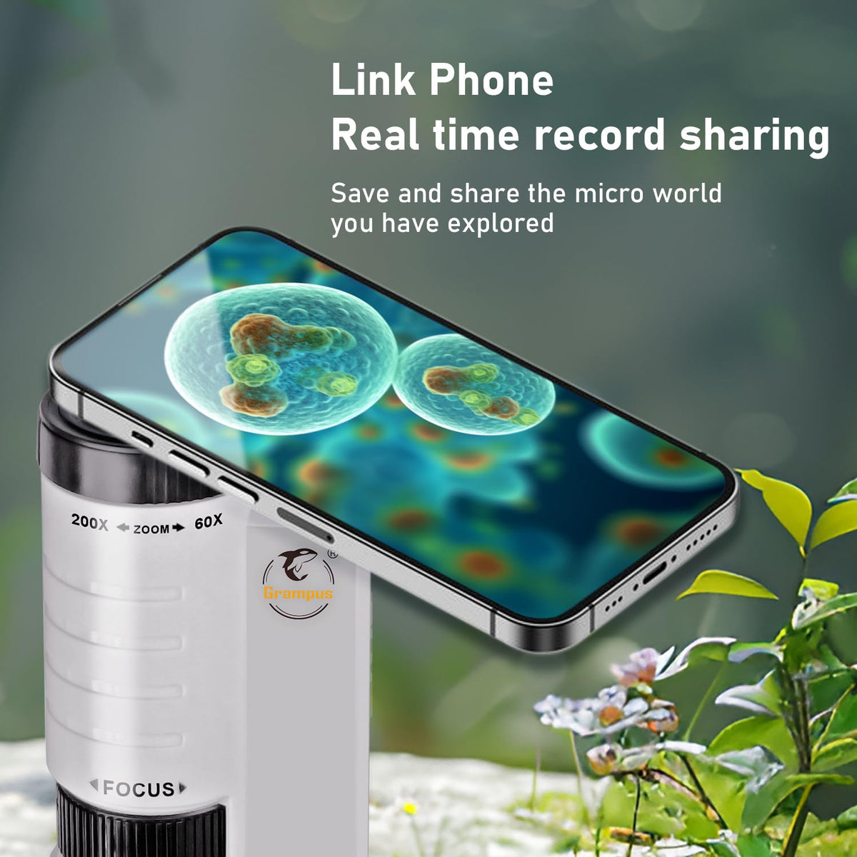 Grampus 60x-200x LED Pocket Microscope | Portable Handheld STEM Toy