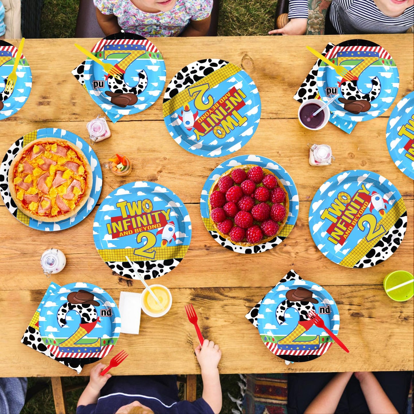 Greencian 96 Pcs Toy Cartoon Story 2nd Birthday Party Supplies — Plates & Napkins (Serves 24)