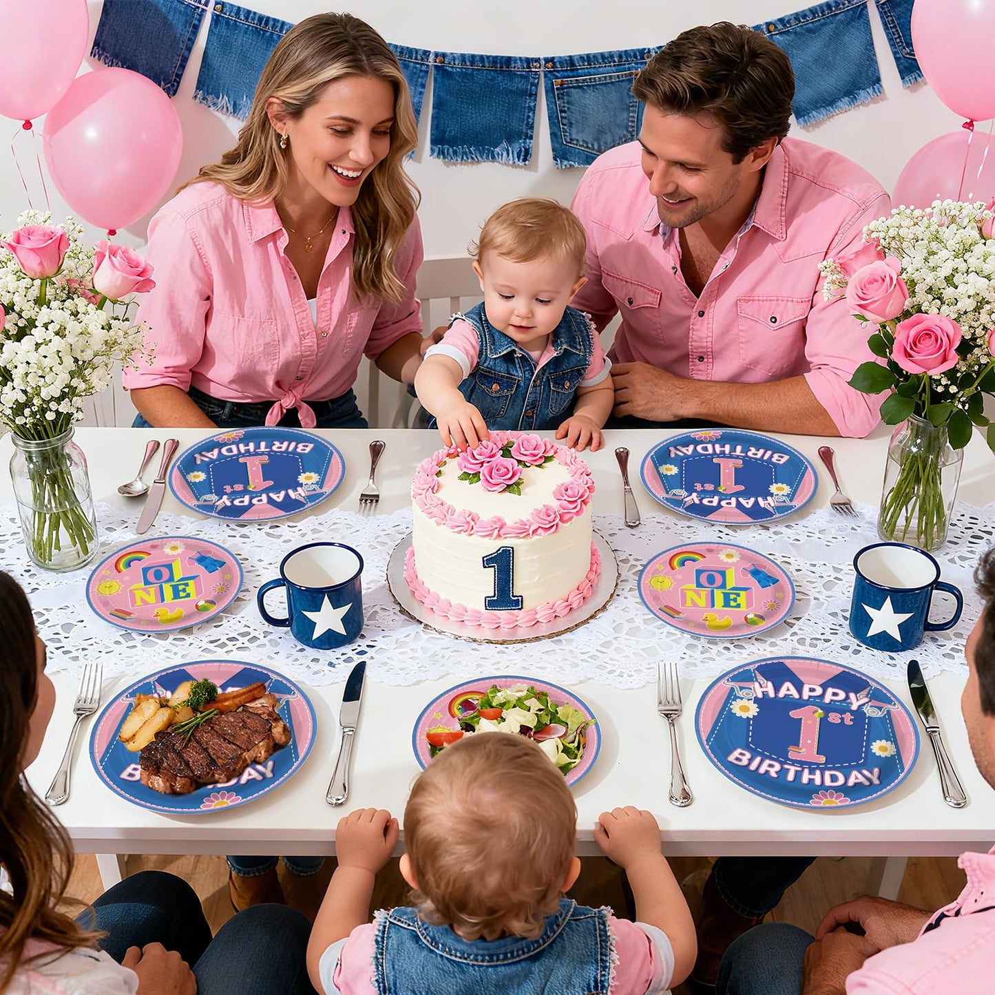 Greencian 96Pcs Pink Cowboy Party Tableware Set for Girls — Plates, Napkins & Forks (Serves 24)