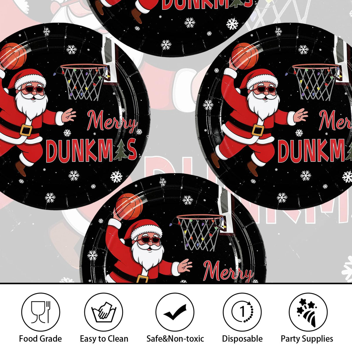 Greencian 50 Pcs Christmas Basketball Plates 9'' – Heavy Duty Santa Xmas Party Dinnerware