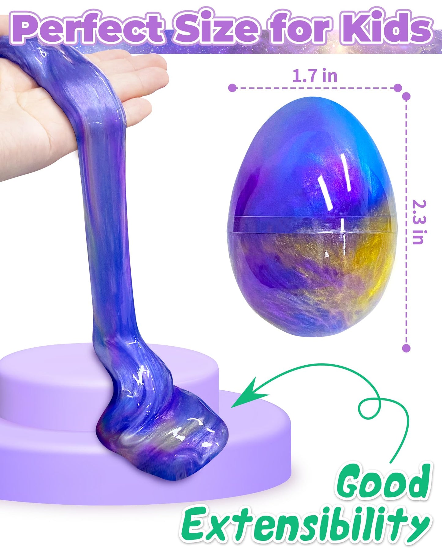 Greingways Galaxy Slime Eggs – 5 Pack Easter Eggs for Kids (Blue/Purple/Gold)