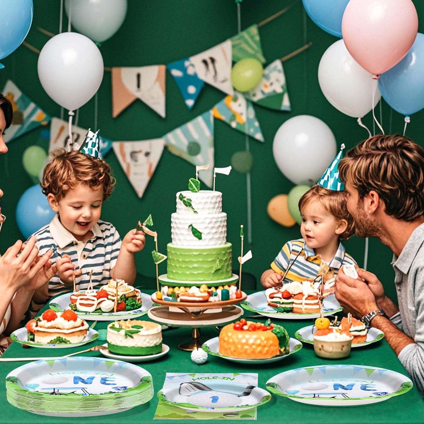 Grencian Golf First Birthday Party Supplies — Hole-in-One Tableware Set (Serves 24)