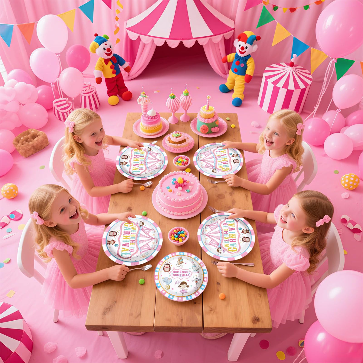 Grencian 96Pcs Pink Circus Party Supplies – Carnival Plates & Napkins Set
