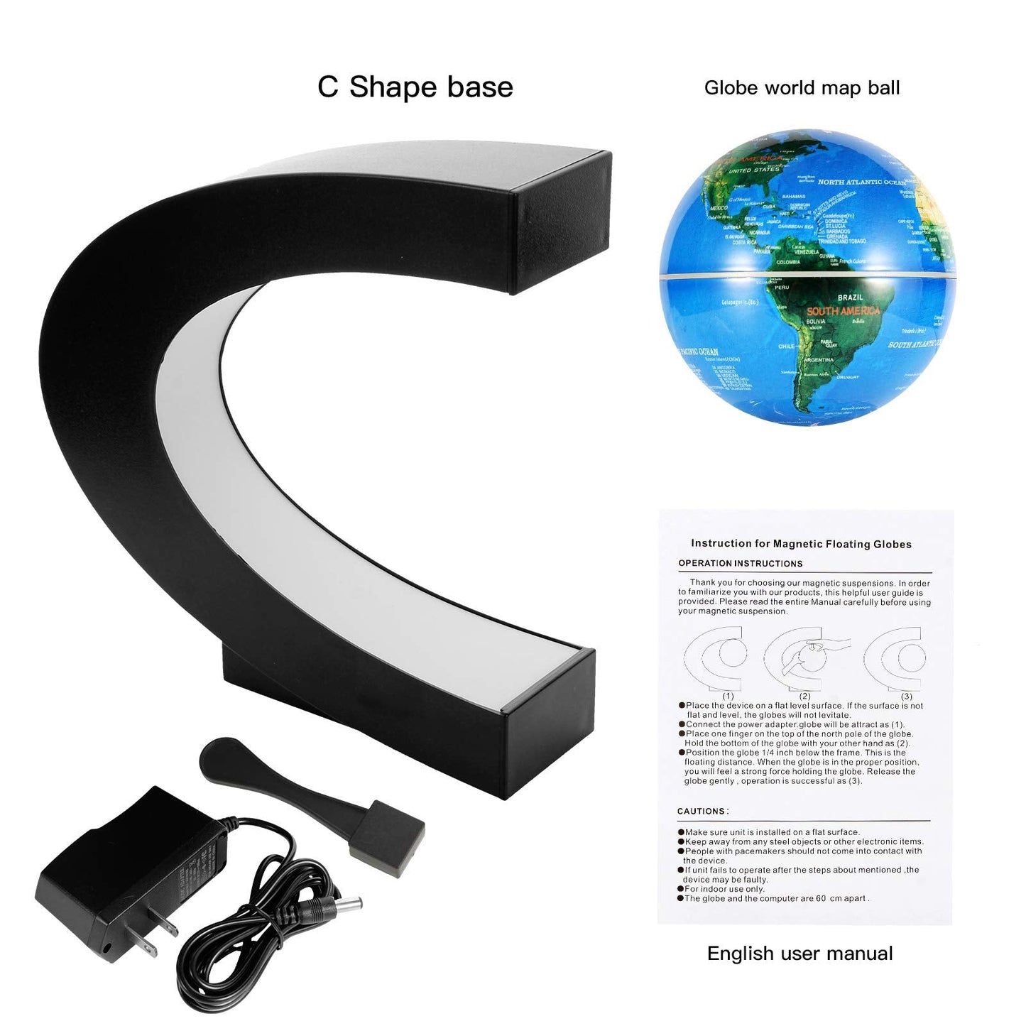 Gresus Magnetic Levitating World Map Globe with LED C-Frame – Modern Desk Decor Gift