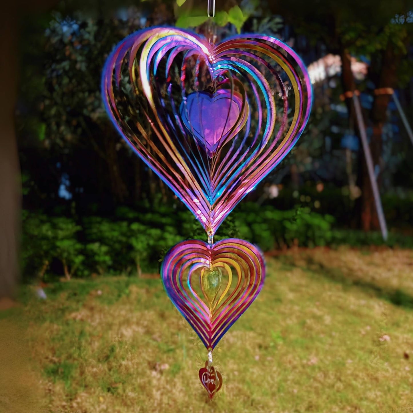 GRPWWT Wind Spinners Outdoor – Gradient Rainbow 14in, Stainless Steel, 3D Hearts