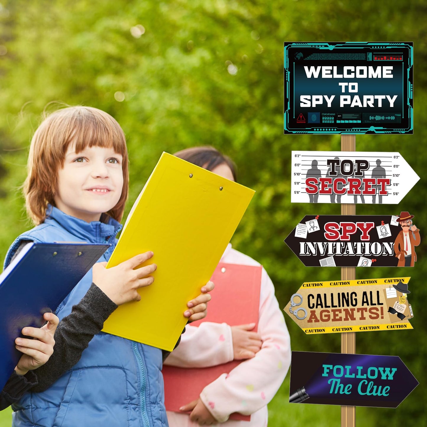 Gueevin 20-Piece Spy Party Signs — Detective Themed Yard Decor (10 Styles, Classic Color)