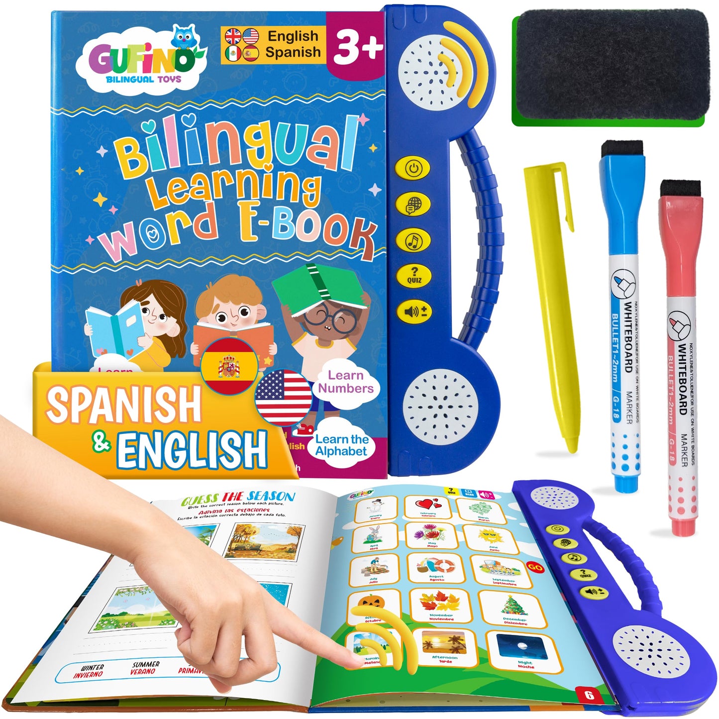GUFINO: Bilingual Spanish & English ABC Learning Book for Kids – Interactive Tracing & Speech Therapy
