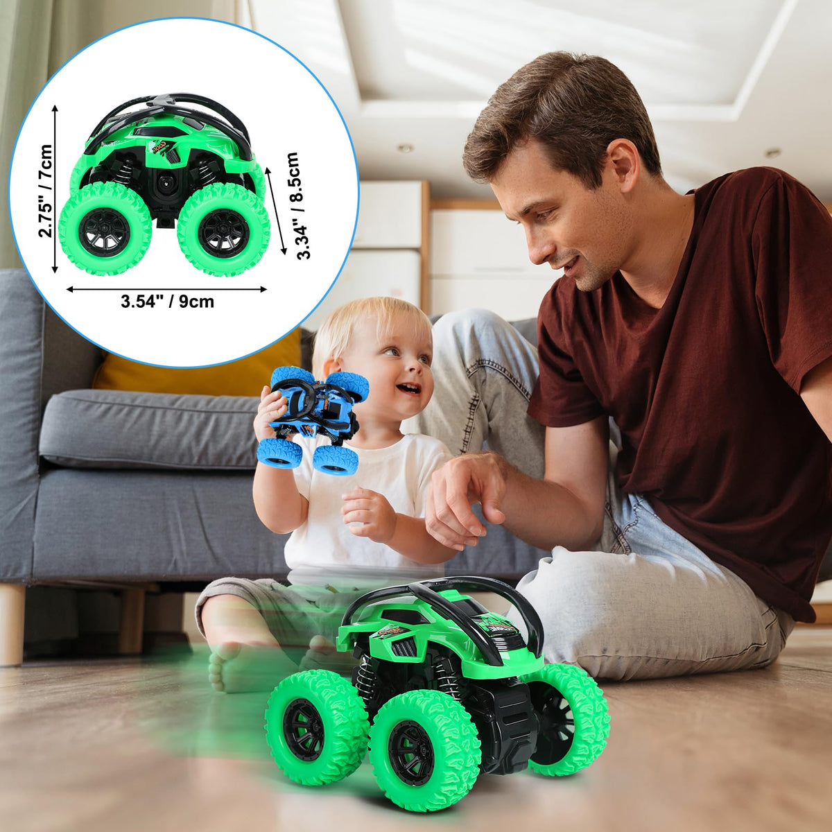 GUIGUZHJ 2 Pack Push and Go Car Toys for Kids Aged 3-6 | 360° Stunt Friction Cars