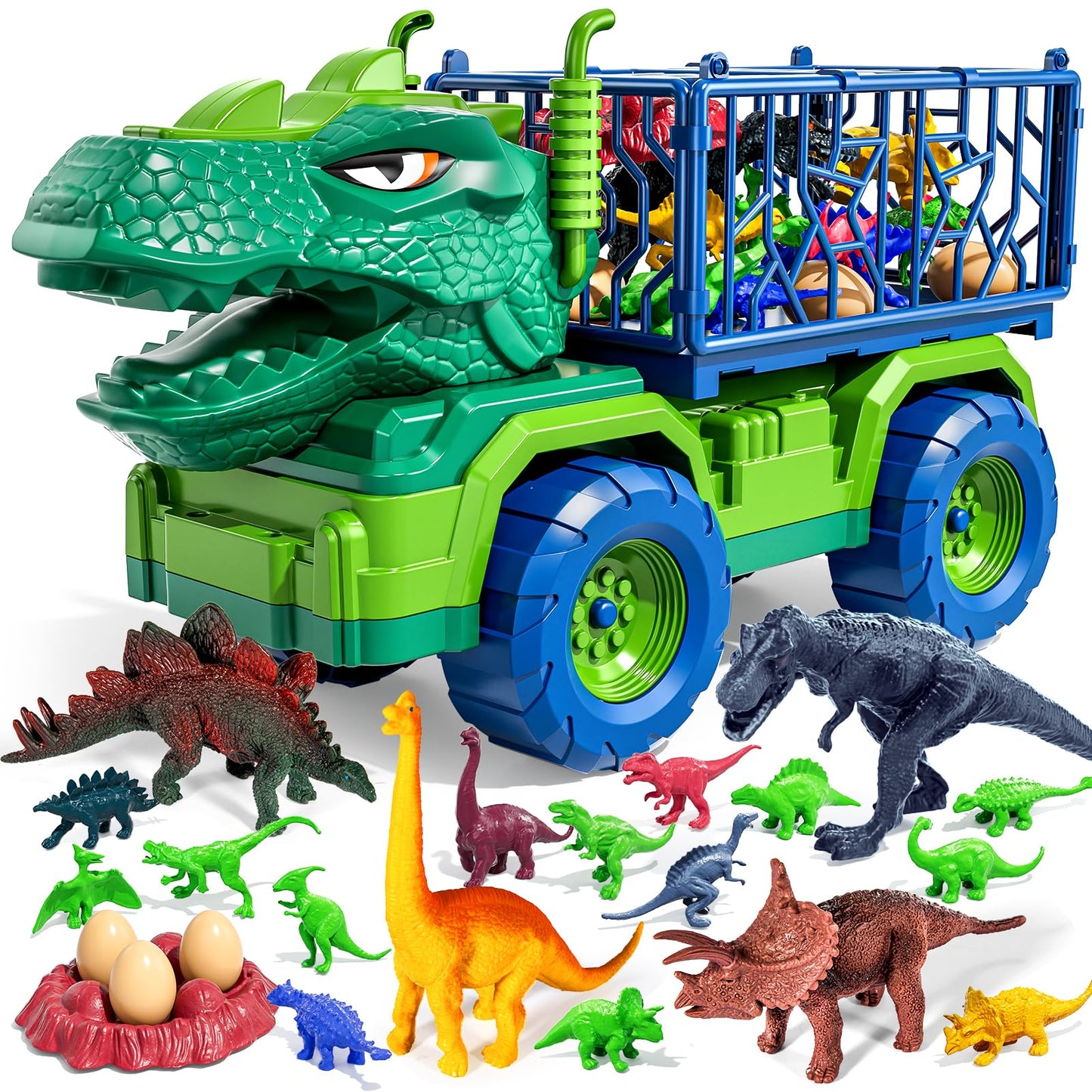 Guminnara 22-in-1 T-Rex Truck Set – Carrier Dino Truck with 18 Figures for Ages 3-7