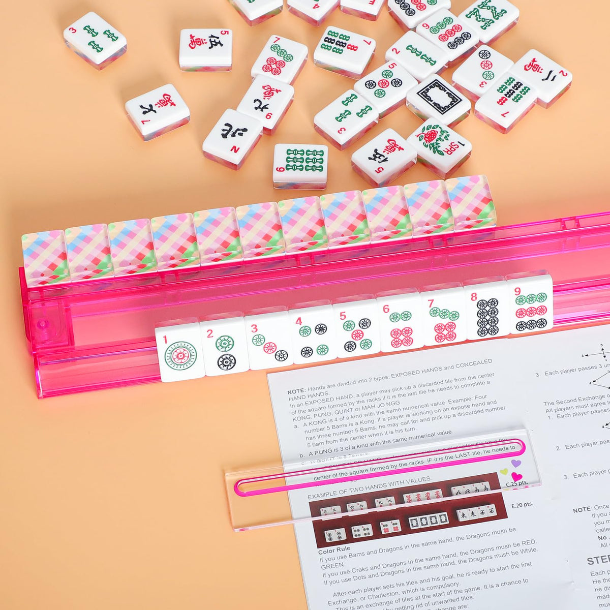 GUSTARIA 4-Piece Mahjong Card Reader Set in Pink | Acrylic Card Line Finder & Rules Helper