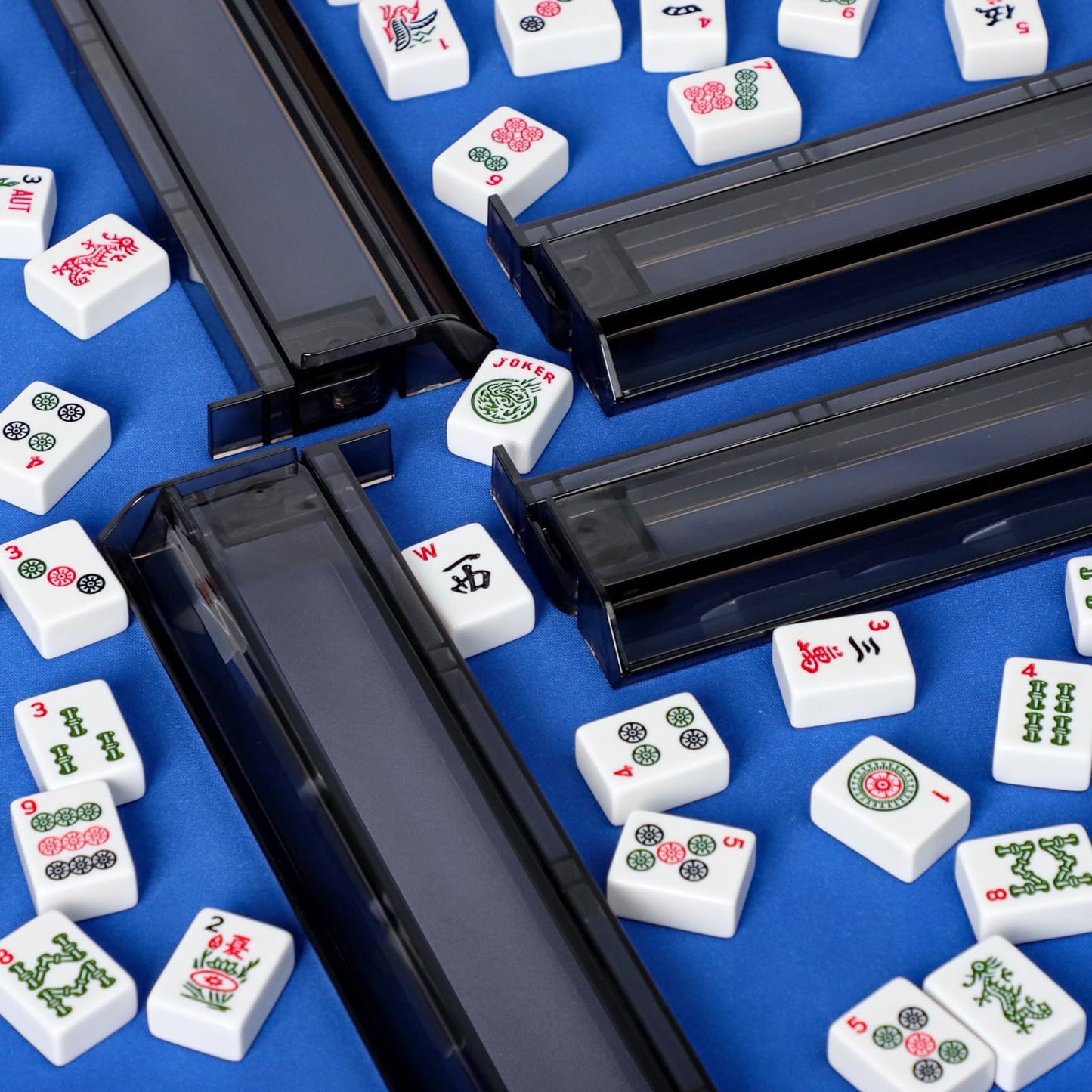 GUSTARIA Mahjong All-in-One Rack & Pusher – Clear Acrylic, 4-Pack (Black)