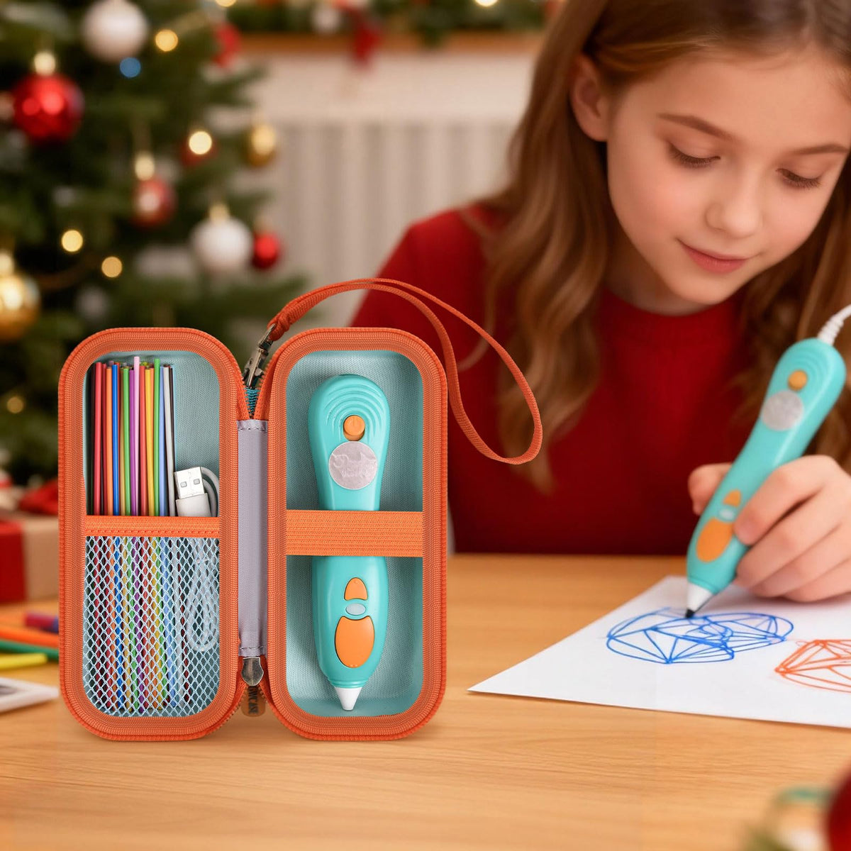 GWCASE Case for 3Doodler Start+ Essentials – Green EVA Case with Orange Zipper, Travel Organizer