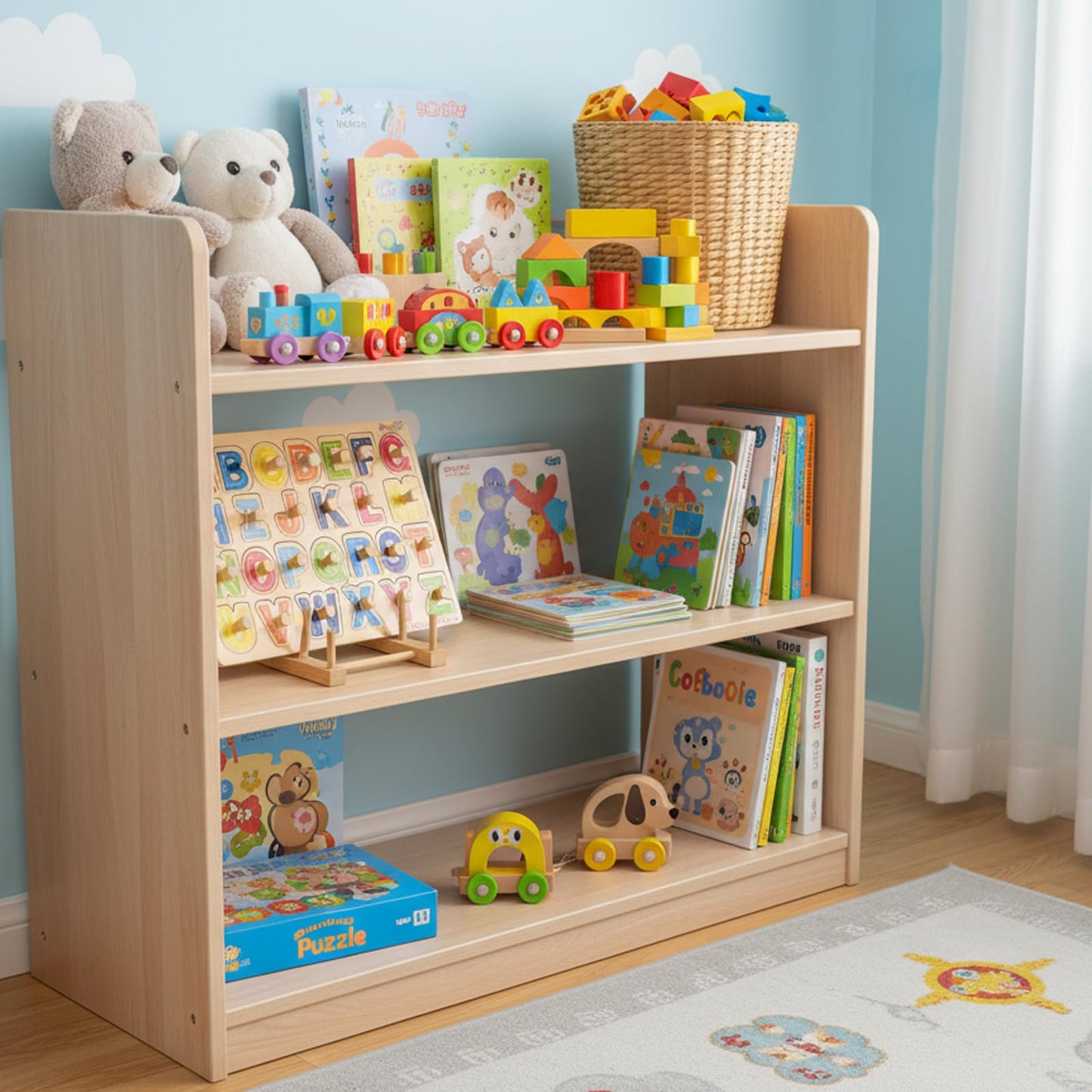 GYSLEOT 2 Pack Wooden Puzzle Rack – 5-Section Tabletop Display for Puzzles, Books & Art