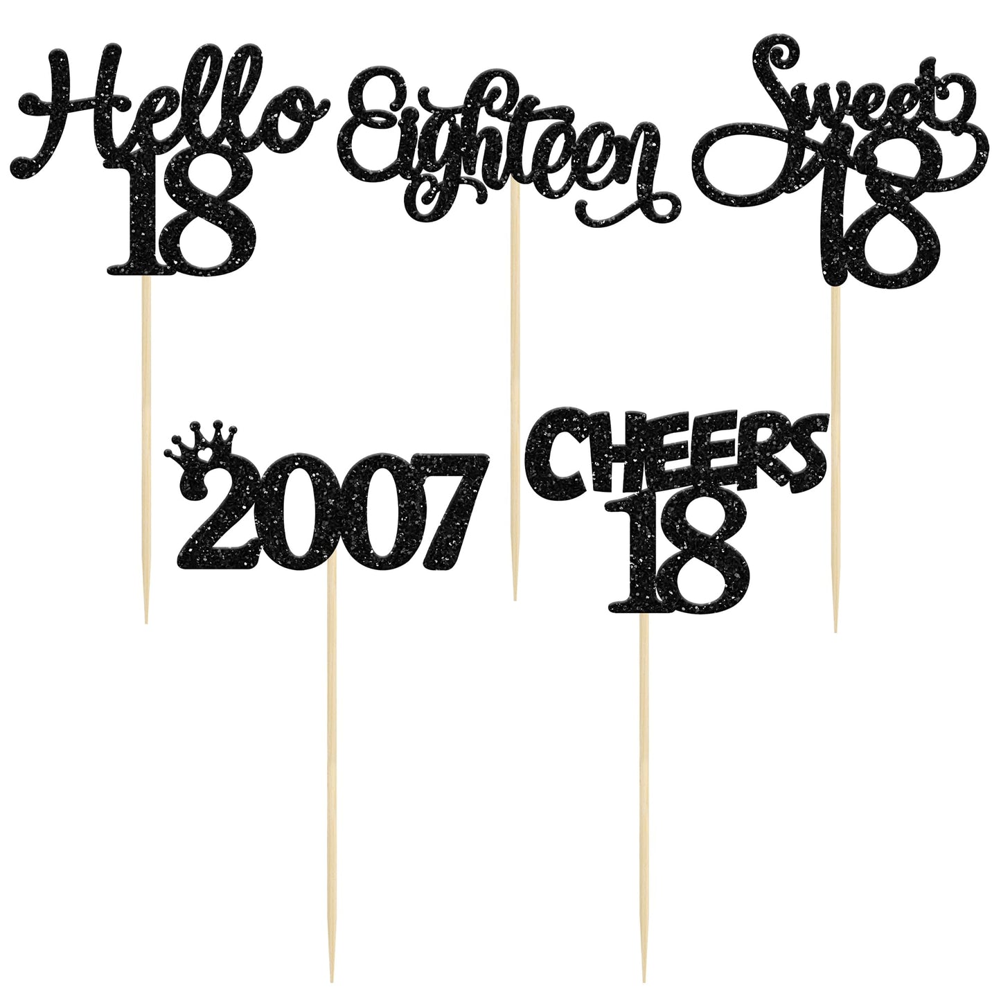 Gyufise 30 Pack Black Glitter 18th Birthday Cupcake Toppers – Hello Sweet 18