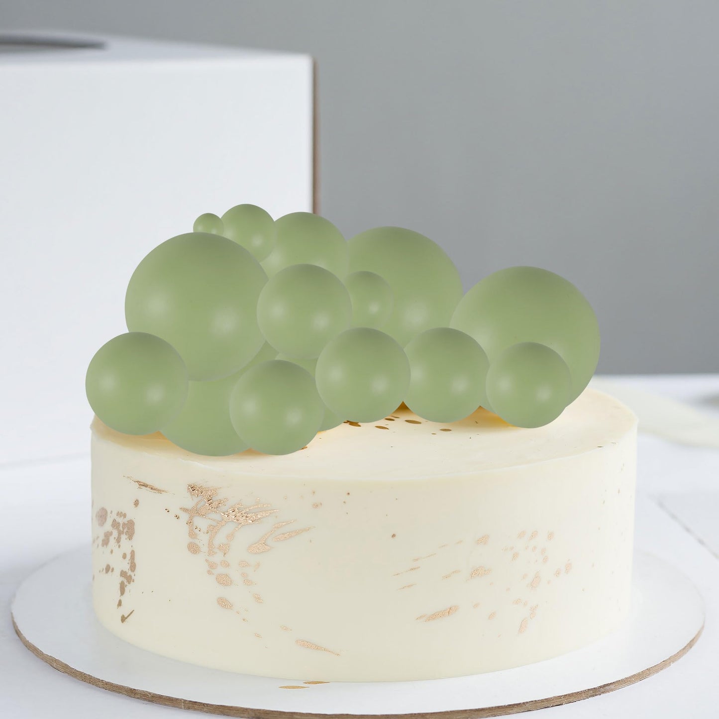 Gyufise 30Pcs Ball Cake Toppers – Matcha Green Foam Balloon Picks for Celebrations