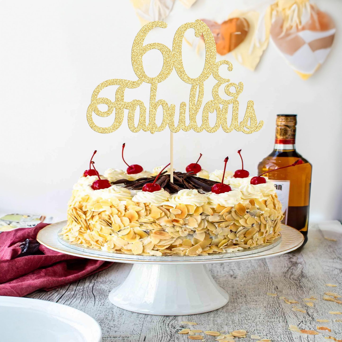 Gyufise Gold Glittery 60 & Fabulous Cake Topper – 60th Birthday & Anniversary Decorations (1 Pack)