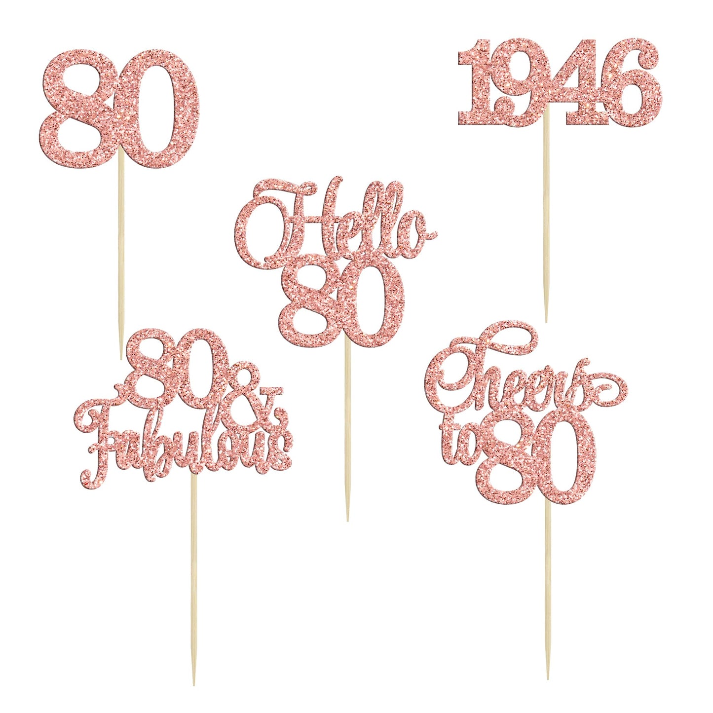 Gyufise 30 Pcs 80th Birthday Cupcake Toppers – Rose Gold Cake Decorations for 80th Birthday & Anniversary